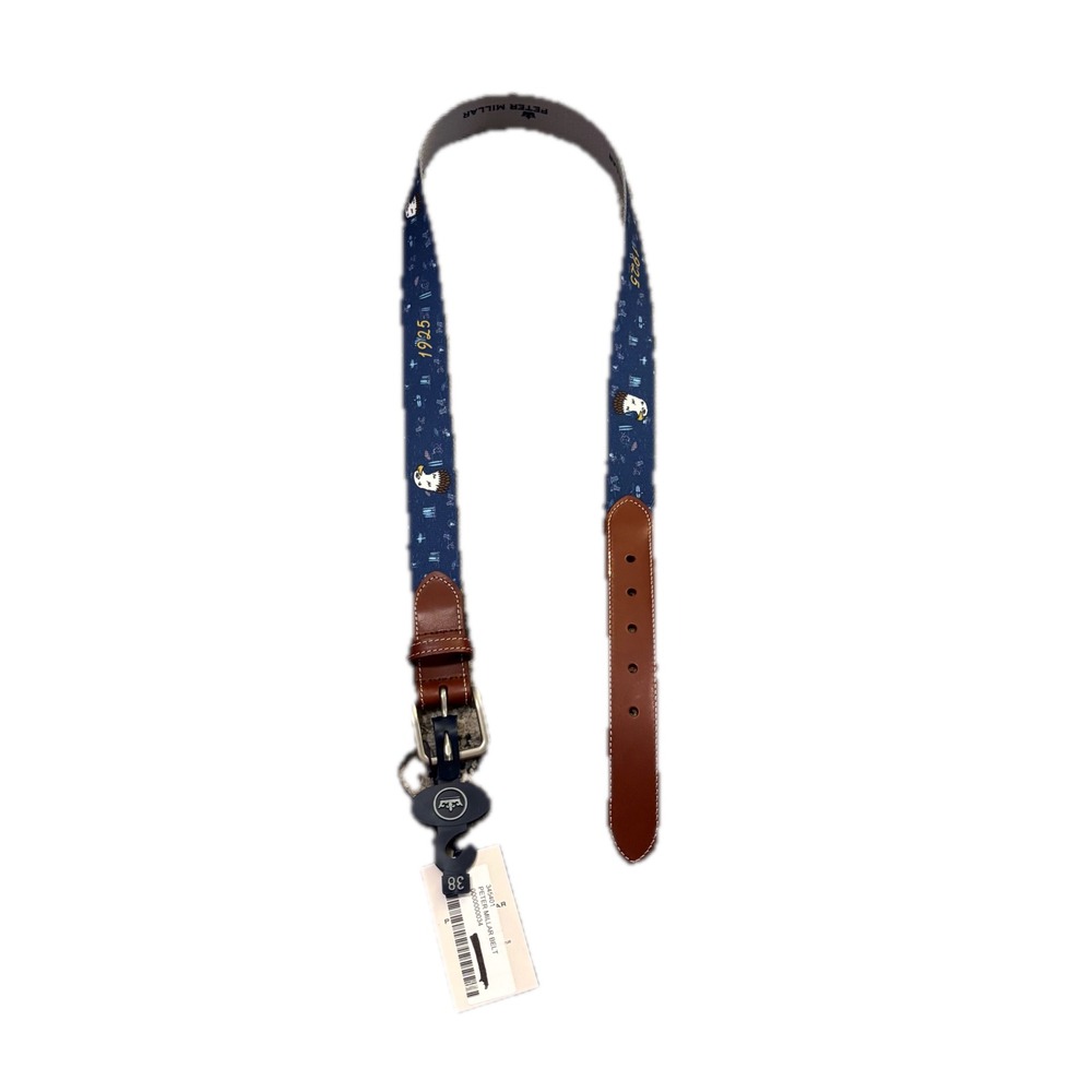 Peter Millar Men 38 Belt Rehoboth Beach Country Club Eagle Navy Blue Leather NEW